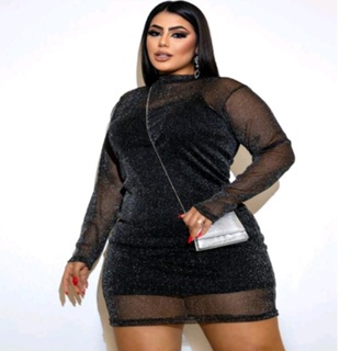 Vestido Tule de Brilho transparente Drapa Plus Size