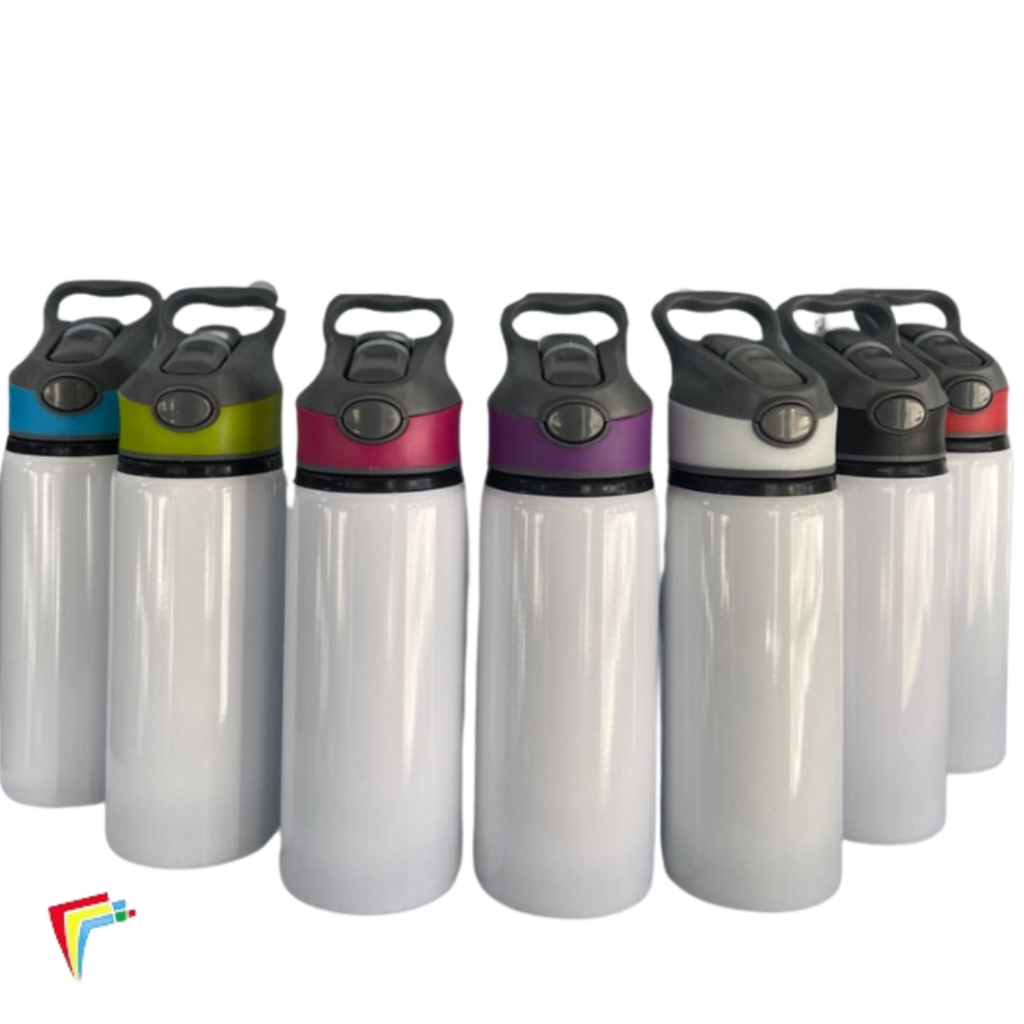 Squeeze de Alumínio Branco com Bico Automático e Tampa Color para Sublimação - 600ml