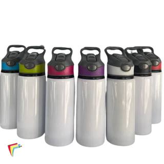Squeeze de Alumínio Branco com Bico Automático e Tampa Color para Sublimação - 600ml