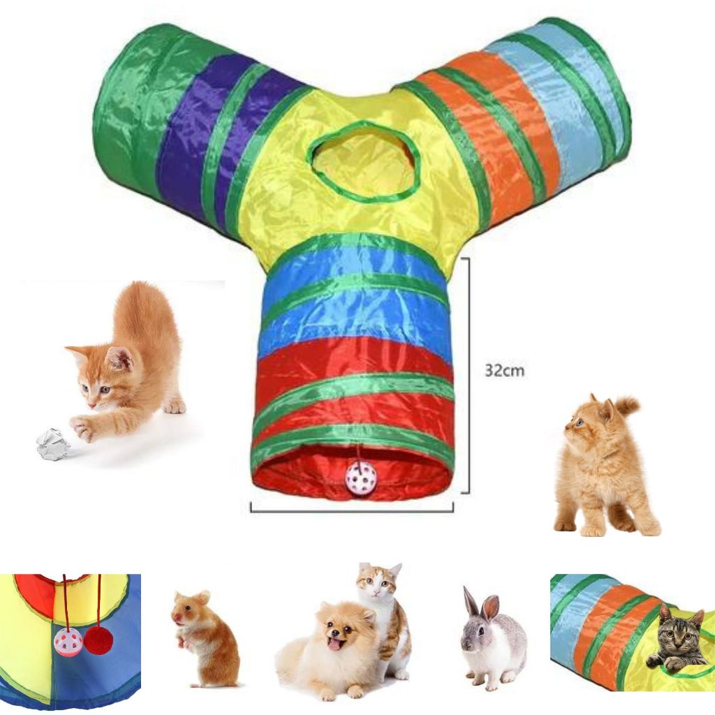 Túnel Dobrável Formato Y Gatos Animal De Estimação Divertido de Brinquedo Colorido