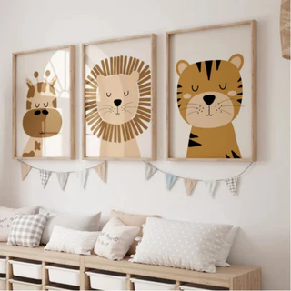 Quadro decorativo 3 peças 40x60 safari baby infantil decoração quarto sala hall