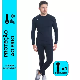 Conjunto Camiseta Calça Térmica Flanelada Segunda Pele Frio Vento