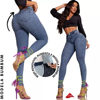 Calça Jeans Feminina Estilo Pitbull Jeans Com Bojo Removivel Modela Levanta Bumbum