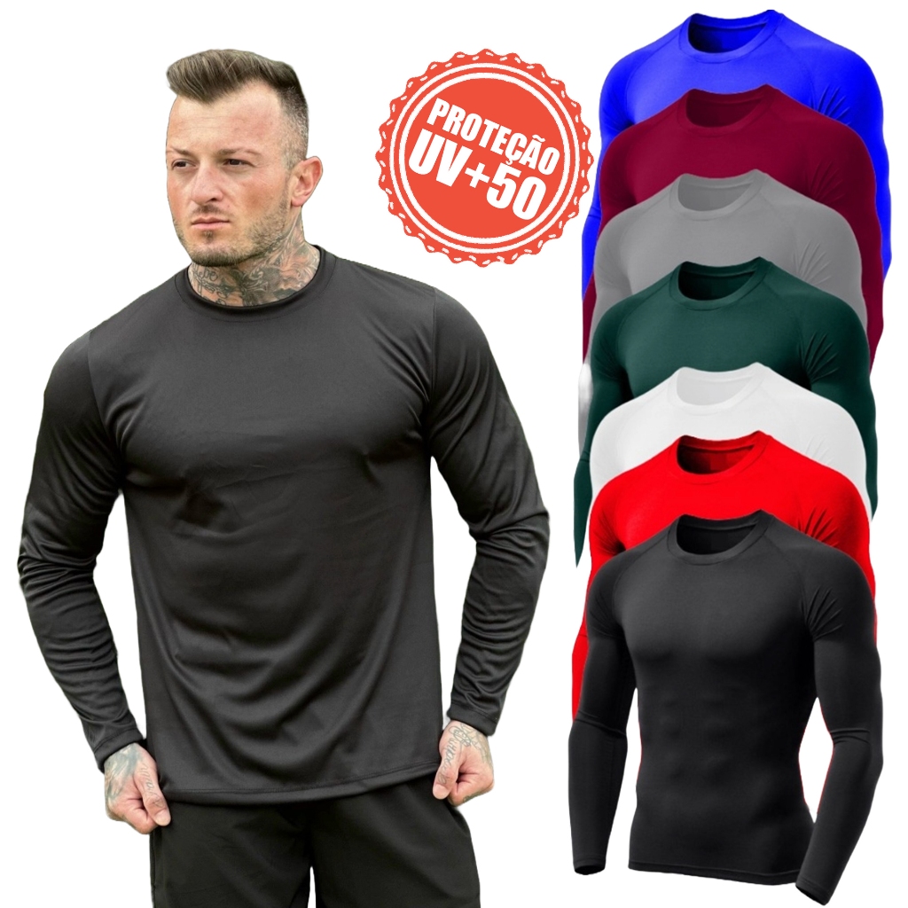 Camisa Térmica Proteção Uv 50+ Segunda Pele Camiseta Blusa Malha Fria Unissex Academia Manga Longa