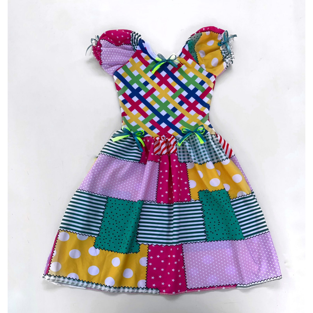 VESTIDO CAIPIRA SÃO JOÃO QUADRICULADO MODA ENVÁNGELICA COMPORTADO