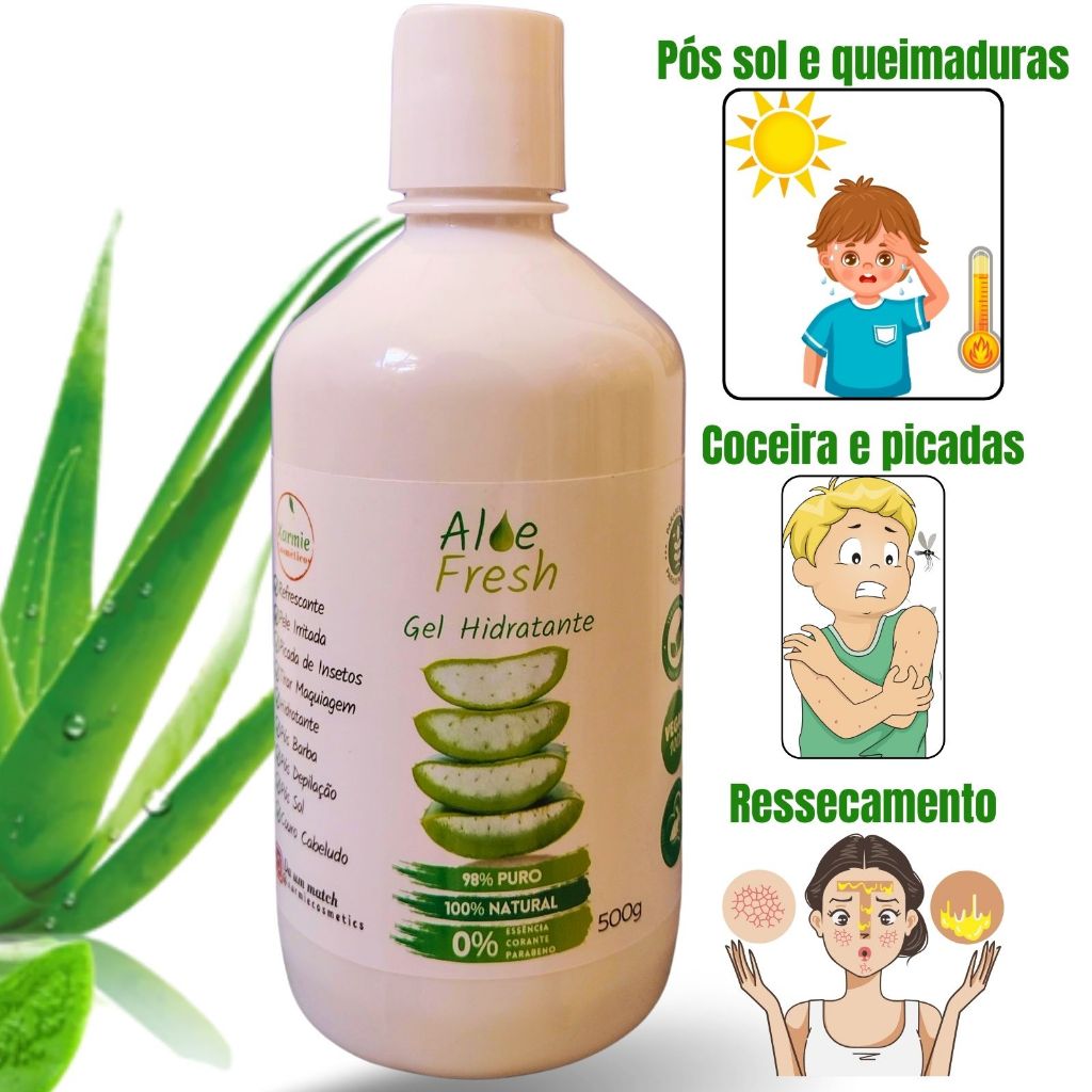 Aloe Fresh Gel de Aloe Vera Babosa 500g/ml e 200g/ml 100% Natural e ...