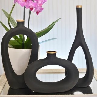 Kit Trio Vasos Ceramica Enfeite Decorativo Centro De Mesa Sala enfeite rack centro de mesa Garrafas Estilizadas Em Cerâmica Decoração