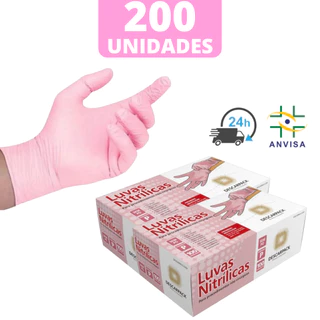 Luva Descartável Nitrílica Rosa C/200 Unidades (2 Caixas) Luva de Procedimento Descarpack