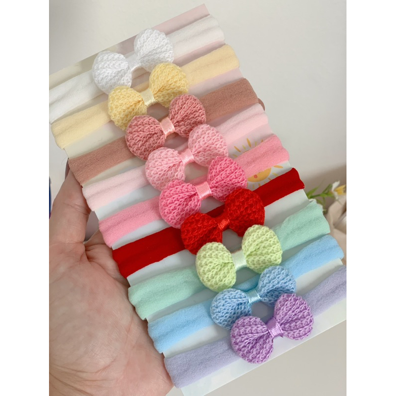 Kit Laços Crochê Sara com 9 cores, tiarinhas de bebês, lacinhos para Recém Nascida, Laços, acessórios de cabelo infantil