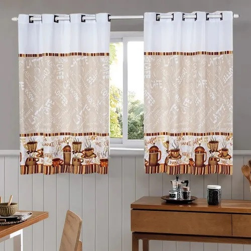 Cortina de Cozinha Oxford 2.00 comp x 1.50 alt 100% Poliester Estampa Café