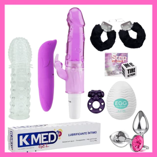 Kit Sex Shop Vibrador Feminino 9 Itens Algema Golfinho Anel