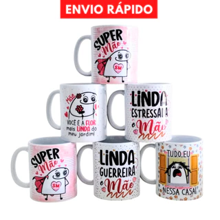 Kit 6 Canecas Flork Dia das Mães Atacado Personalizada Porcelana para Presente Lembrancinha