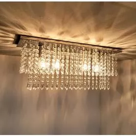 Lustre Cristal Retangular Sala Acrílico Inox Espelhado Luxo