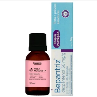 Kit Óleo de Rosa Mosqueta 100% puro farmax Pomada Bepantriz dupla proteção clareamento, manchas, rejuvenescimento, acne
