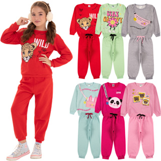 Kit Sortido 6 Peças de Roupas Feminino Infantil Inverno – 3 blusas casacos + 3 calças de 1 ao 10 – Kit 3 Conjuntos Moletom Infantil Menina Inverno com Calça e Casaco