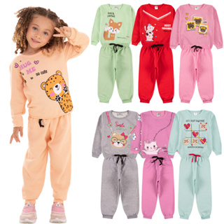 Kit Sortido 8 Peças de Roupas Feminino Infantil Inverno – 4 blusas casacos + 4 calças de 1 ao 10 – Kit 4 Conjuntos Moletom Infantil Menina Inverno com Calça e Casaco