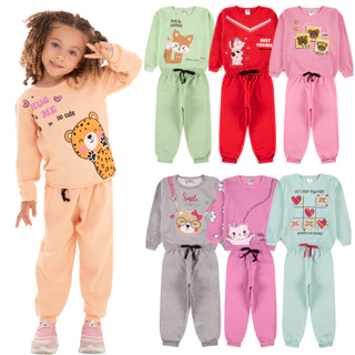 Kit Sortido 8 Peças de Roupas Feminino Infantil Inverno – 4 blusas casacos + 4 calças de 1 ao 10 – Kit 4 Conjuntos Moletom Infantil Menina Inverno com Calça e Casaco