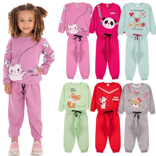 Kit Sortido 4 Peças de Roupas Feminino Infantil Inverno – 2 blusas casacos + 2 calças de 1 ao 10 – Kit 2 Conjuntos Moletom Infantil Menina Inverno com Calça e Casaco