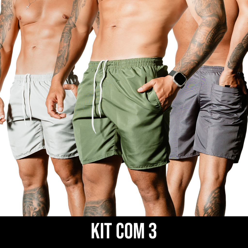 Kit 3 Short Masculino Praia Academia Verão Treino