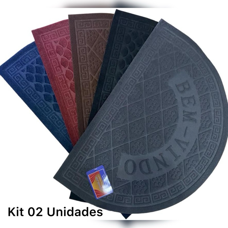 Kit 2 Tapetes Meia Lua Bem Vindo Porta Emborrachado 37x57 cm