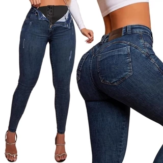 Calça Jeans Feminina Alta Super Lipo Sawary Premium com Cinta Modeladora