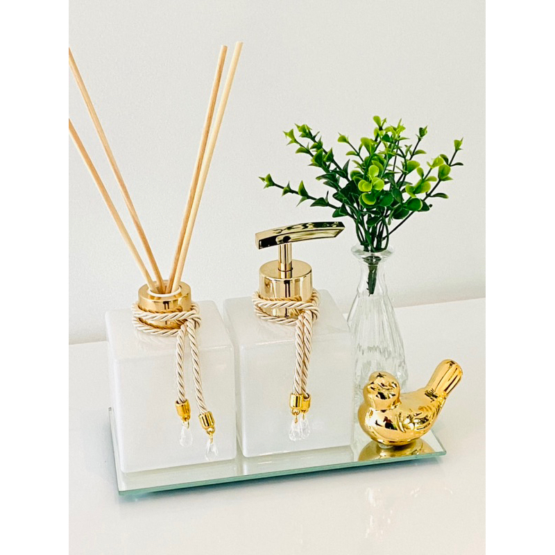 Kit Lavabo Completo Aromatizador e Saboneteira Com Bandeja Vaso Passarinho