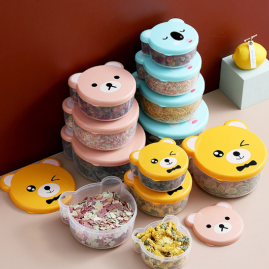 Kit Potinhos Porta Lanche Infantil Snack Frutinha Lancheira com 4 Unidades Bichinhos Diversos com Tampa BPA Free Promoção