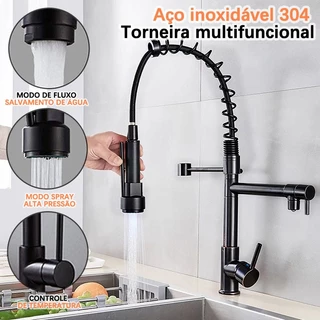 Torneira Cozinha Gourmet Misturador Ducha Duo Spray Preto Torneiras extraíveis premium