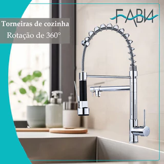 Torneira de cozinha de aço inoxidável 304 com abertura vertical 2 em 1 e giro de 360 graus FABN
