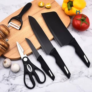 Kit Jogo De Faca Com 5 Peças Inox De Cozinha Com Descascador E Tesoura ColoridoBELA CASA UTILIDADES