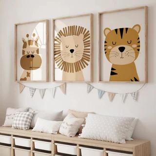 Quadro decorativo 3 peças 30x40 safari baby infantil decoração quarto sala hall