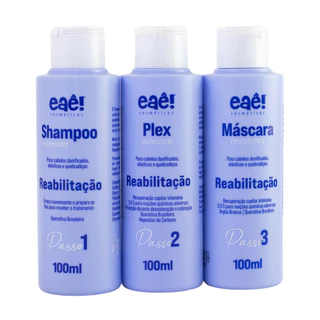 Kit Reabilitação Capilar 100ml Recuperação do Cabelo Cauterização Anti-Embiorrachamento Eaê!