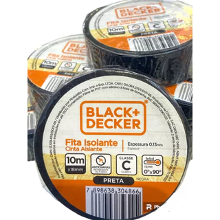Fita Isolante Antichamas 10 Metros 18x10mm Cor Preta, Branca, Azul, Verde E Vermelha Black +Decker
