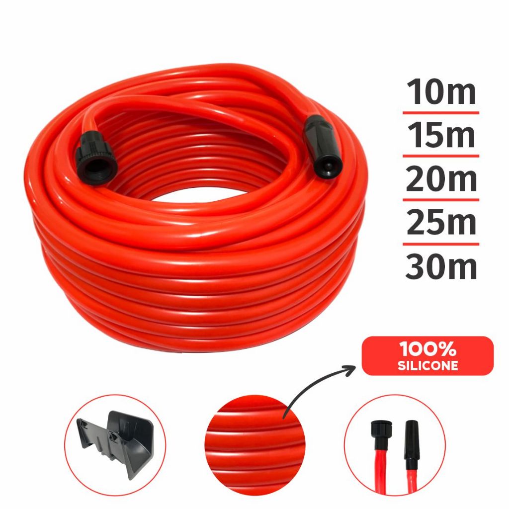 Mangueira de Jardim Flexível 100% Silicone 10/15/20/25/30m + Suporte de Fixação