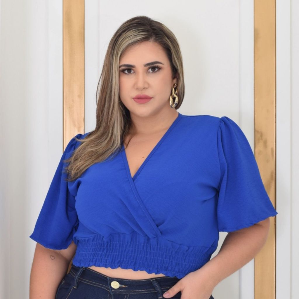 Cropped Feminino Plus Size Decote Transpassado Acinturado