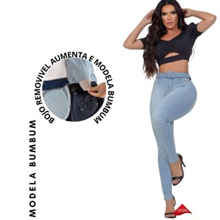 Calça Jeans Feminina Skinny C/Cinto Encapado Clara Modela empina e Aumenta Bumbum Estilo Pitbull jeans