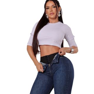 Calca Jeans Feminina Skinny Super Lipo com Cinta Modeladora Chapa Barriga