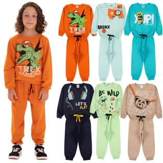 Kit Sortido 10 Peças de Roupas Masculino Infantil Inverno – 5 blusas casacos + 5 calças de 1 ao 10 – Promoção – Kit 5 Conjuntos Moletom Infantil Menino Inverno com Calça e Casaco Bebe Barato