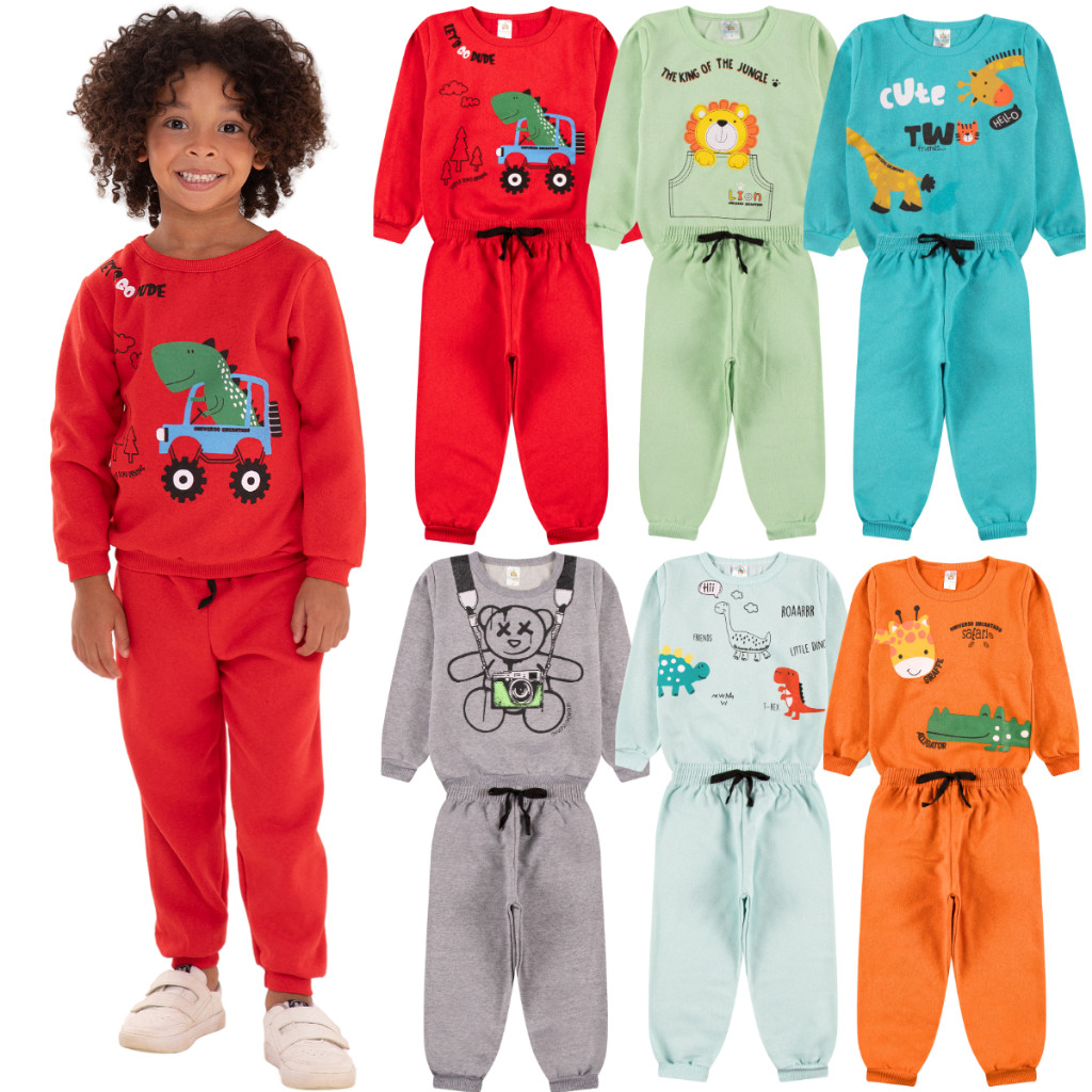 Kit Sortido 8 Peças de Roupas Masculino Infantil Inverno – 4 blusas casacos + 4 calças de 1 ao 10 – Promoção – Kit 4 Conjuntos Moletom Infantil Menino Inverno com Calça e Casaco Bebe Barato