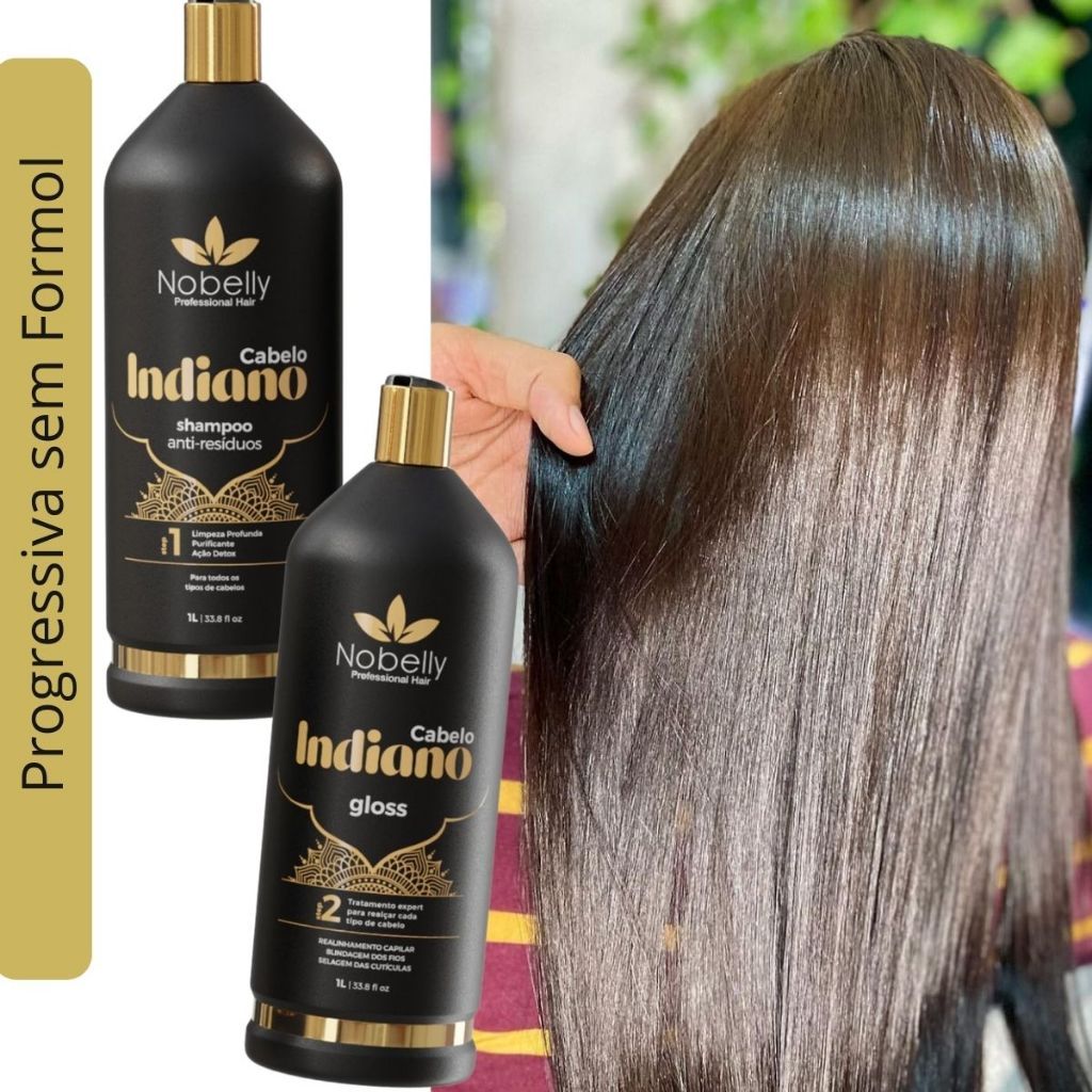 Progressiva Organica sem Formol Nobelly Liso Perfeito Shampoo anti residuo e Gloss Redutor de Volume