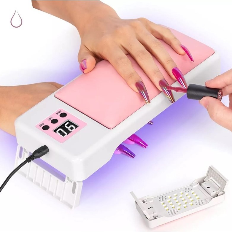 CABINE LED UV UNHA DE GEL ACRIGEL PORTATIL LED/UV 24LEDS TIMER C/APOIO DE MÃO E BASE FLEXIVEL 72W POTENCIA