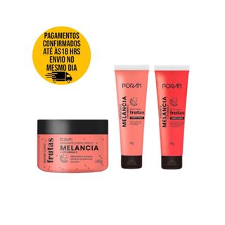 Kit Completo Poran Frutas Melancia Pitaya Manga Porán Sabonete+ Hidratante+ Esfoliante Corpo e Rosto
