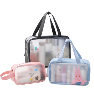 Bolsa Necessarie Transparente Impermeável Com Alça de mao organiza seus cosméticos e produto de higiene pessoal para Viagem