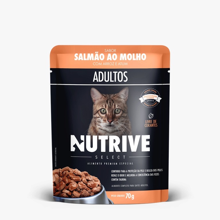 Sache Nutrive Gatos Salmão Caixa com 12 unid de 70g cada | Shopee Brasil