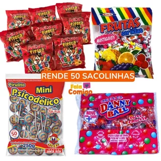 Kit Festa Infantil Para 50 Sacolinha Surpresa Doces Guloseimas Aniversário