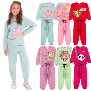 Kit Sortido 10 Peças de Roupas Feminino Infantil Inverno – 5 blusas casacos + 5 calças de 1 ao 10 – Kit 5 Conjuntos Moletom Infantil Menina Inverno com Calça e Casaco