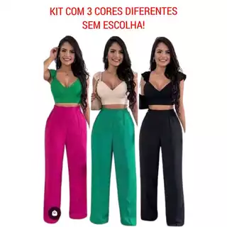 Kit 3 calças pantalona lisa cores diferentes com bolso tamanho G 42 ao 44