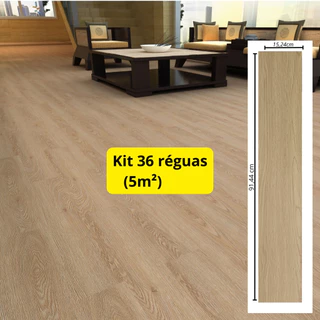 KIT 36 RÉGUAS - CAIXA DE PISO VINÍLICO AUTOCOLANTE 2MM 91,44X15,24CM 5M2