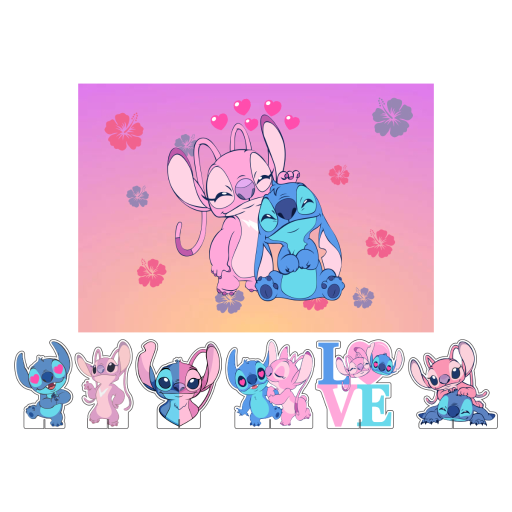 Kit Display De Mesa + Painel Festa Infantil Stitch E Angel DK | Shopee ...