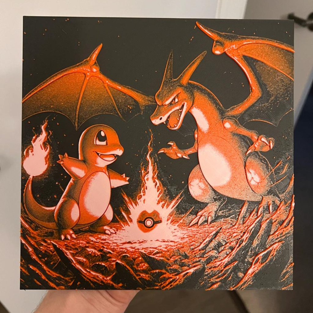 Quadro Pokémon Charizard e Charmander com Moldura, decoração 3D